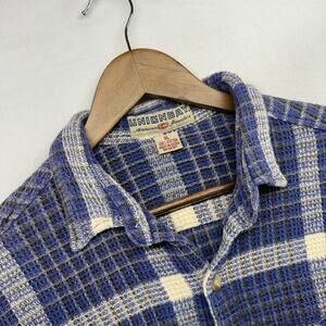 Vintage Unionbay Shirt men's XL Blue Black Textured Flannel Surfer Grunge 90s